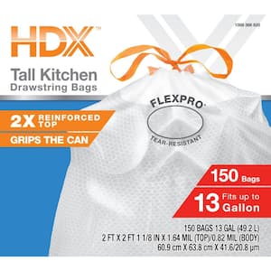 FlexPro 13 Gal. Reinforced Top Drawstring Kitchen Trash Bags with 10% PCR (150-Count)