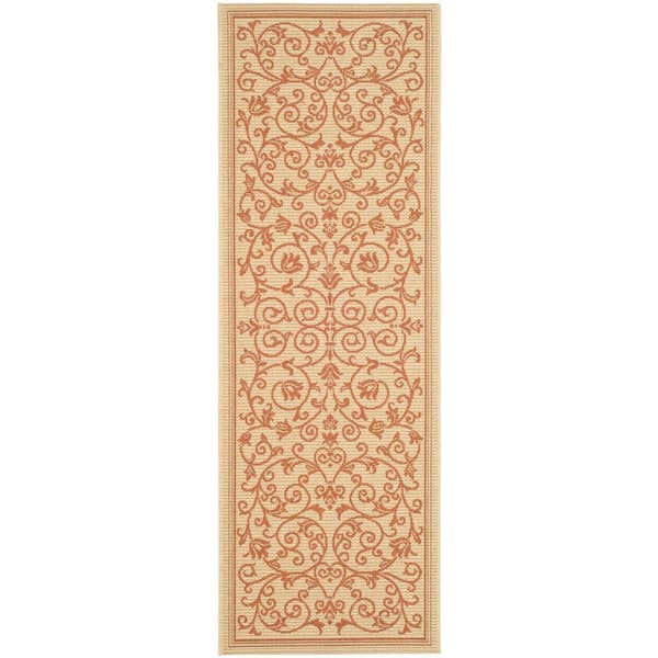 Courtyard Natural/Terracotta 2 ft. x 10 ft. Border Indoor/Outdoor Patio  Runner Rug