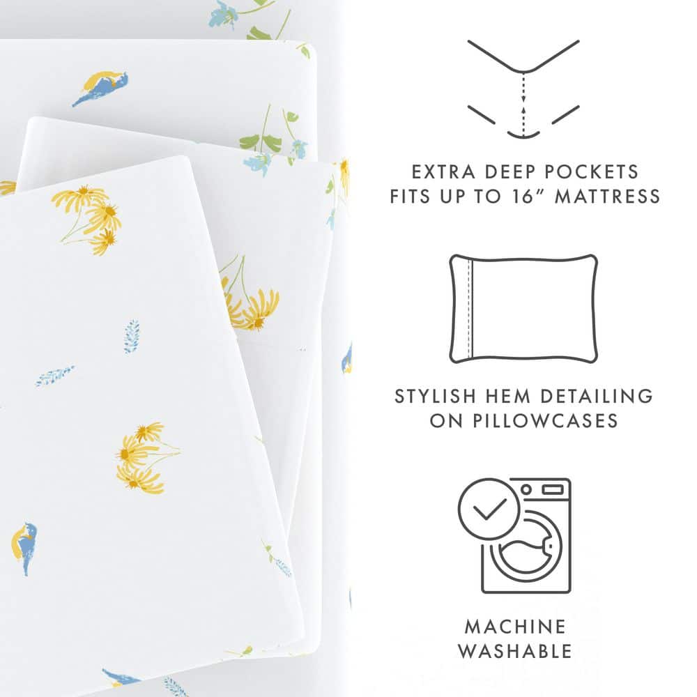 California King Blue Floral Microfiber Sheet Set