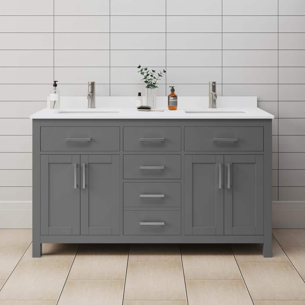Beckett 60" Dark Gray Double Bathroom Vanity with Cultured Marble Top