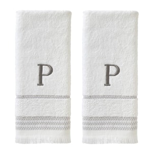 Casual Monogram Letter P Hand Towel 2 piece set, white, cotton