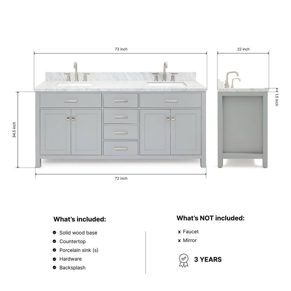 Grey Double Freestanding Vanity with White Marble Top