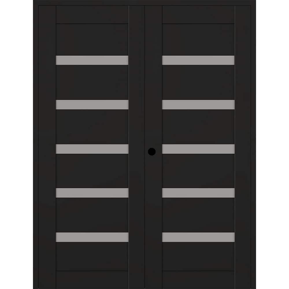 Leora N 64 in. x 96 in. Right Hand Active 7-Lite Frosted Glass Black Matte Wood Composite Double Prehung French Door price history on PriceWatchPro