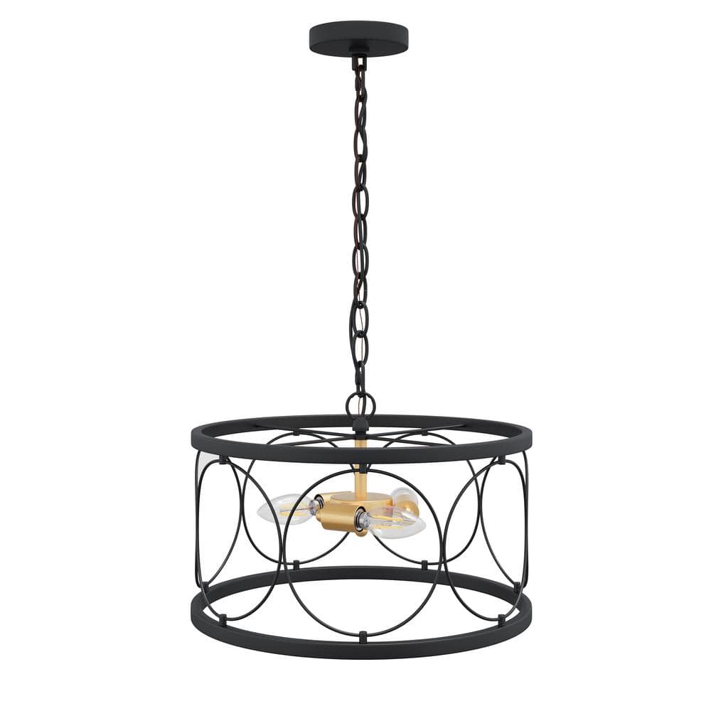 15.74 in. 3-Light Modern Black Cage Chandeliers Farmhouse Vintage Foyer Cei