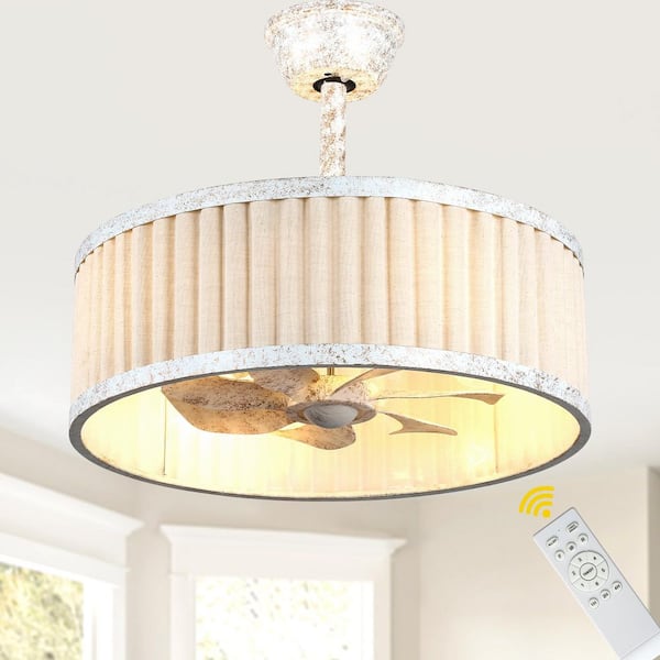 23 in. Indoor Brown Flush Mount Standard Caged Ceiling Fan w/ Lights and Remote, 6-Speeds Bladeless Farmhouse Fandelier