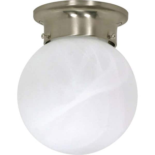 SATCO Nuvo 1-Light Brushed Nickel Flush Mount with Alabaster Glass