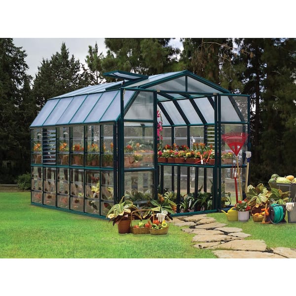 Prestige 8 ft. 8 in. x 12 ft. 9 in. Green/Clear Barn Style DIY Greenhouse Kit with Professional Accessory Package