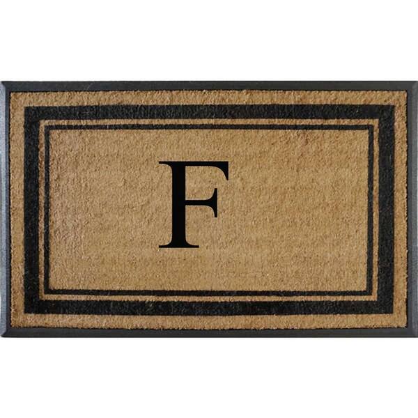 A1HC Flocked Markham 30 in. x 48 in. Coir Double Border Monogrammed F Non-Slip Outdoor Door Mat