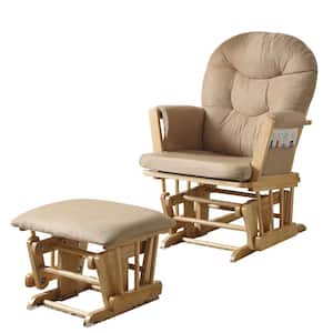 Rehan Glider Brown and Natural Oak Chair and Ottoman (2 Piece pack)
