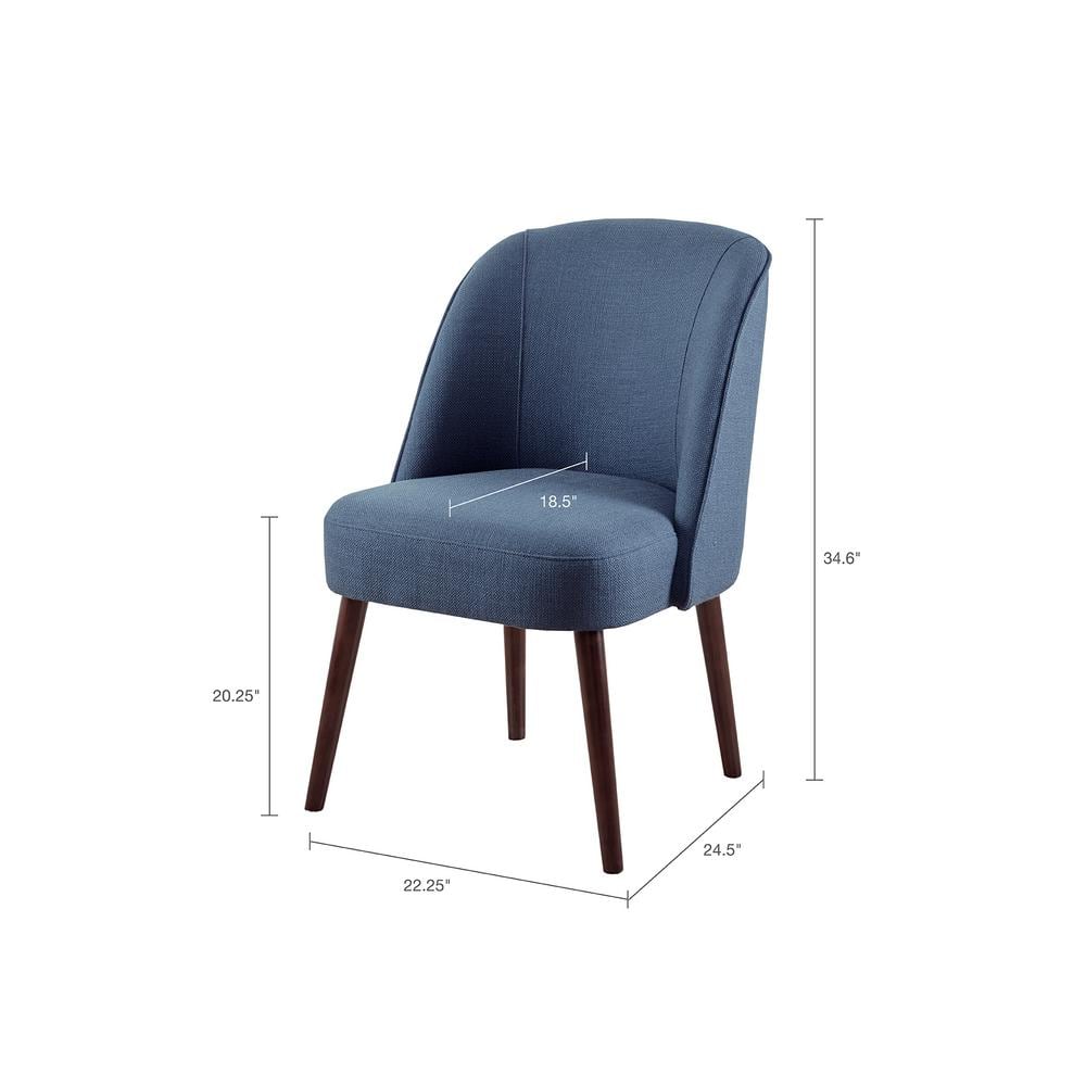 Blue Upholstered Birch Wood Curved Dining Chair