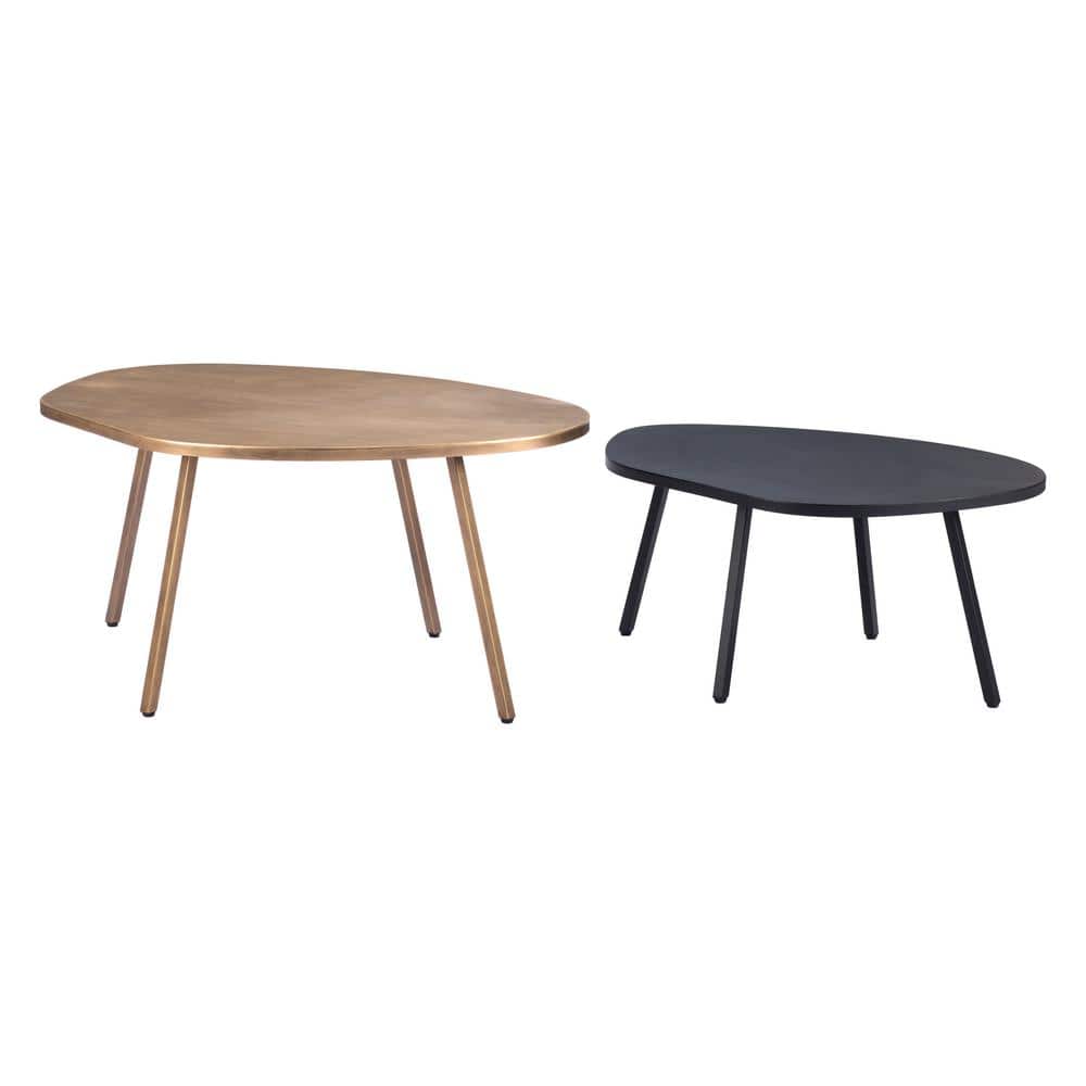 Castelo 2-Piece Brass and Black Metal Coffee Table Set
