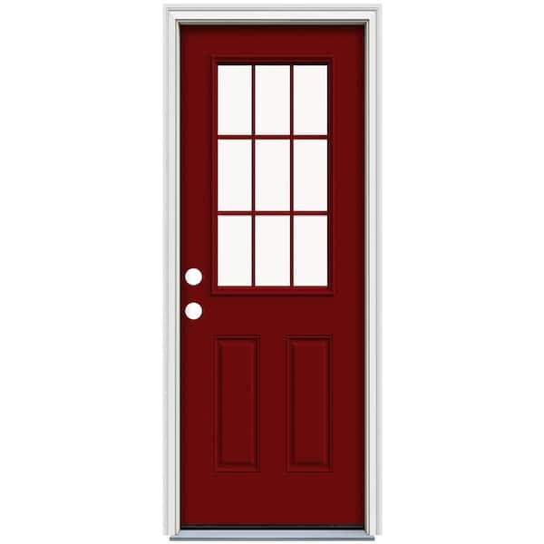 JELD-WEN 30 in. x 80 in. 9-Lite Cranberry Red Painted Steel