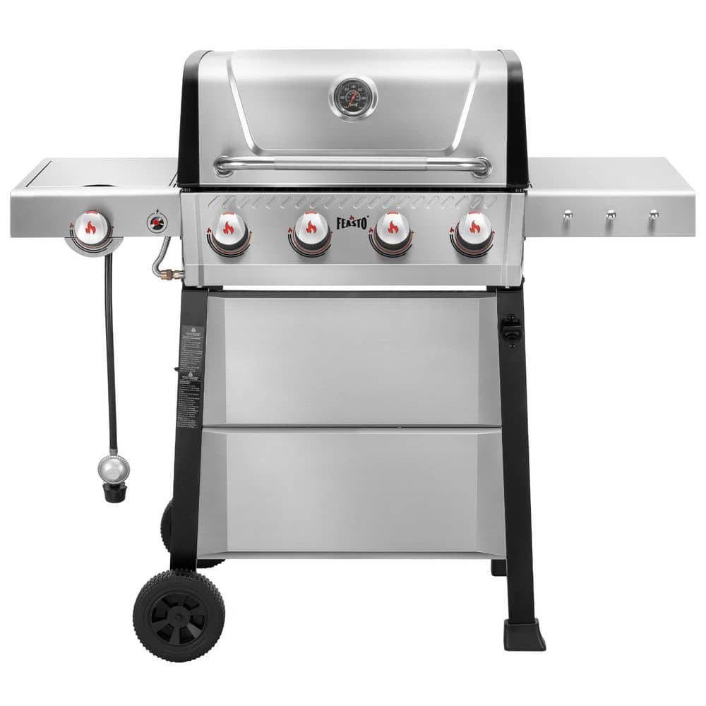 4-Burner Propane Gas Grill with 1 Side Burner and Porcelain-Enameled Grates