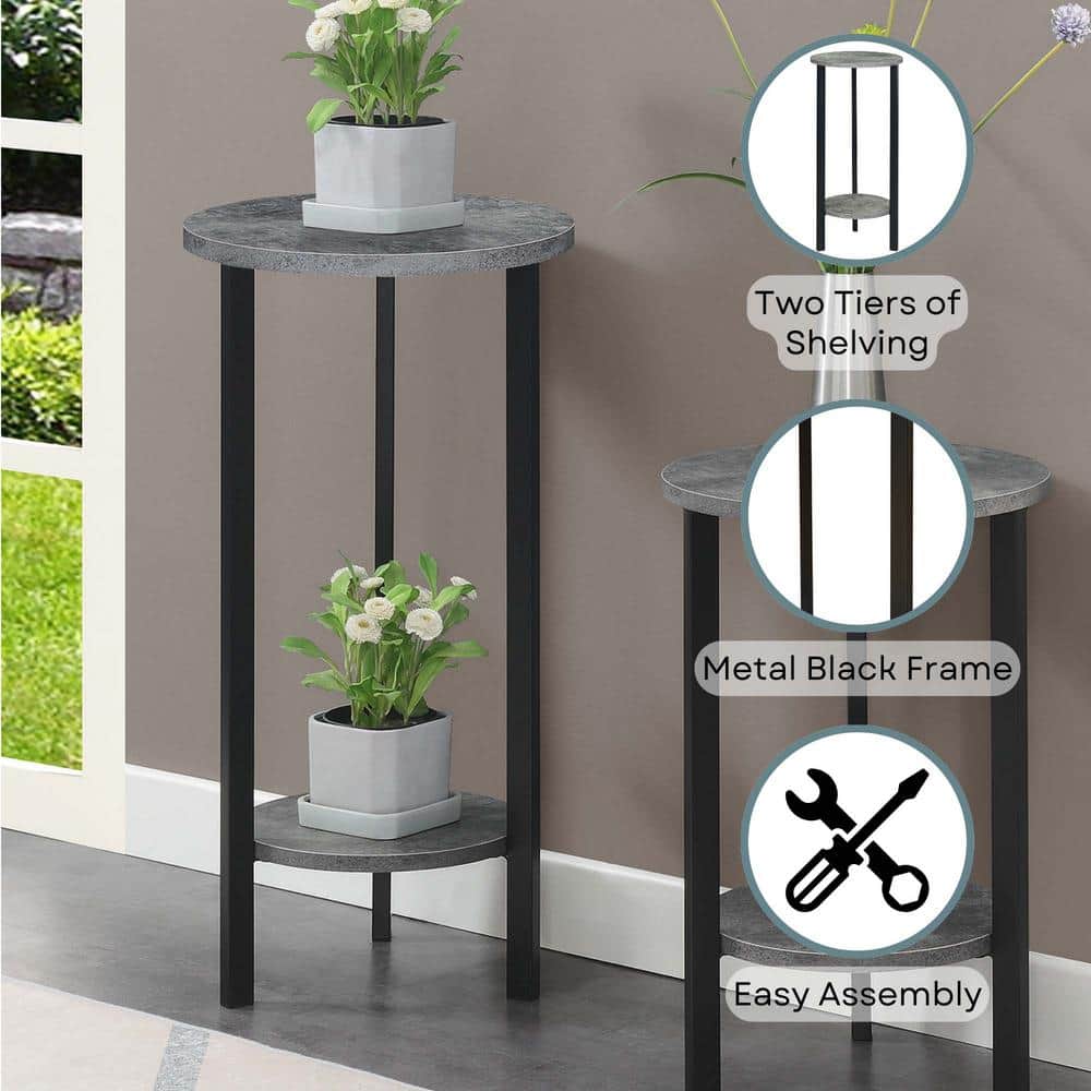 Graystone 31.5" Cement and Black Two-Tier Plant Stand
