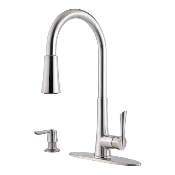 Pfister Mystique Single-Handle Pull-Down Sprayer Kitchen Faucet with Soap Dispenser in Stainless Steel