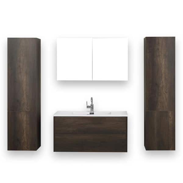 Streamline 39.4 in. W x 19.3 in. H Bath Vanity in Brown with Resin Vanity Top in White with White Basin and Mirror