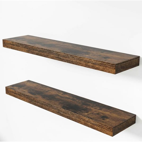 36 in. W x 7.9 in. D Rustic Brown Wood Long Floating Shelf Set of 2 Rustic Decorative Wall Shelf