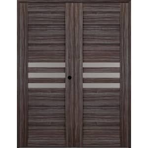 Dome 36 in. x 79 in. Left Hand Active 3-Lite Frosted Glass Gray Oak Wood Composite Double Prehung French Door