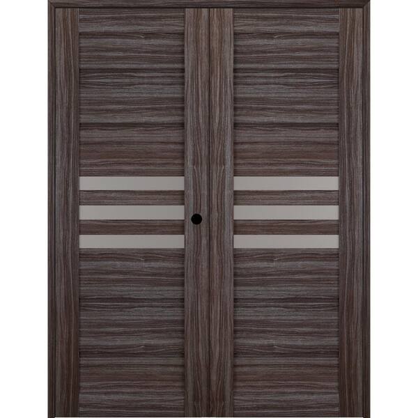 Belldinni Dome 36 in. x 79 in. Left Hand Active 3-Lite Frosted Glass Gray Oak Wood Composite Double Prehung French Door