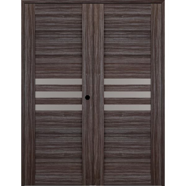 Belldinni Dome 56 in. x 79 in. Left Hand Active 3-Lite Frosted Glass Gray Oak Wood Composite Double Prehung French Door