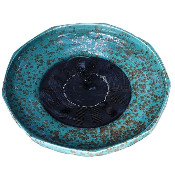 11.6 in. Dia Solar Fountain Ceramic Bird Bath Blue Bird Bath for Ourside
