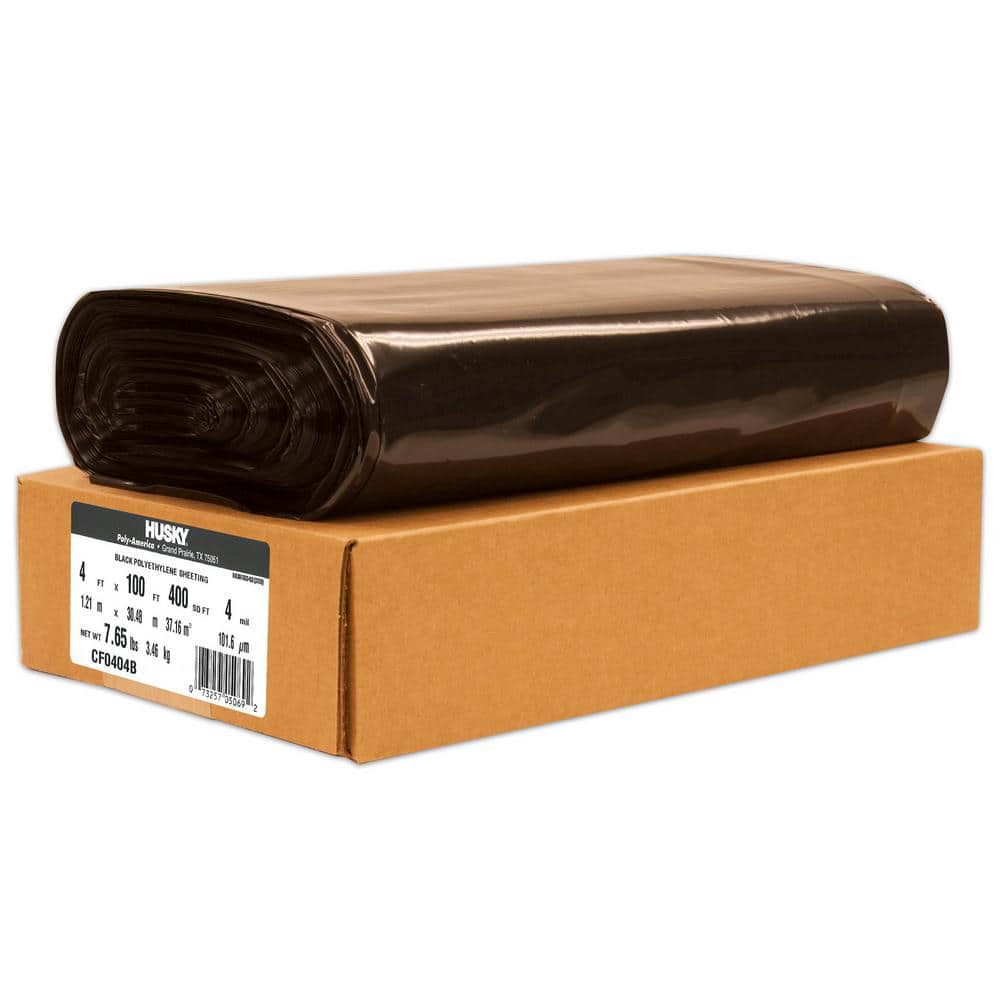 Black Plastic Sheeting All Purpose Cover Roll Film Drop Poly 4 Mil 4 Ft x 100 Ft 