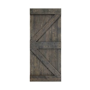 K Style 38 in. x 84 in. Aged Gray Finished Solid Wood Sliding Barn Door Slab - Hardware Kit Not Included