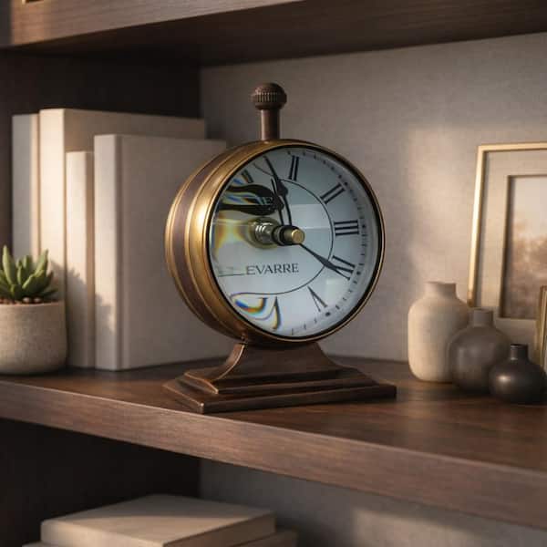 Bronze Analog Metal 7 in. H Double-Sided Table Clock with Compass Dial