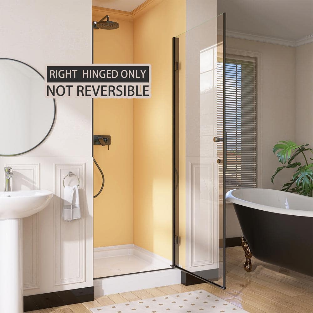 Matte Black Frameless Pivot Shower Door with Clear Tempered Glass