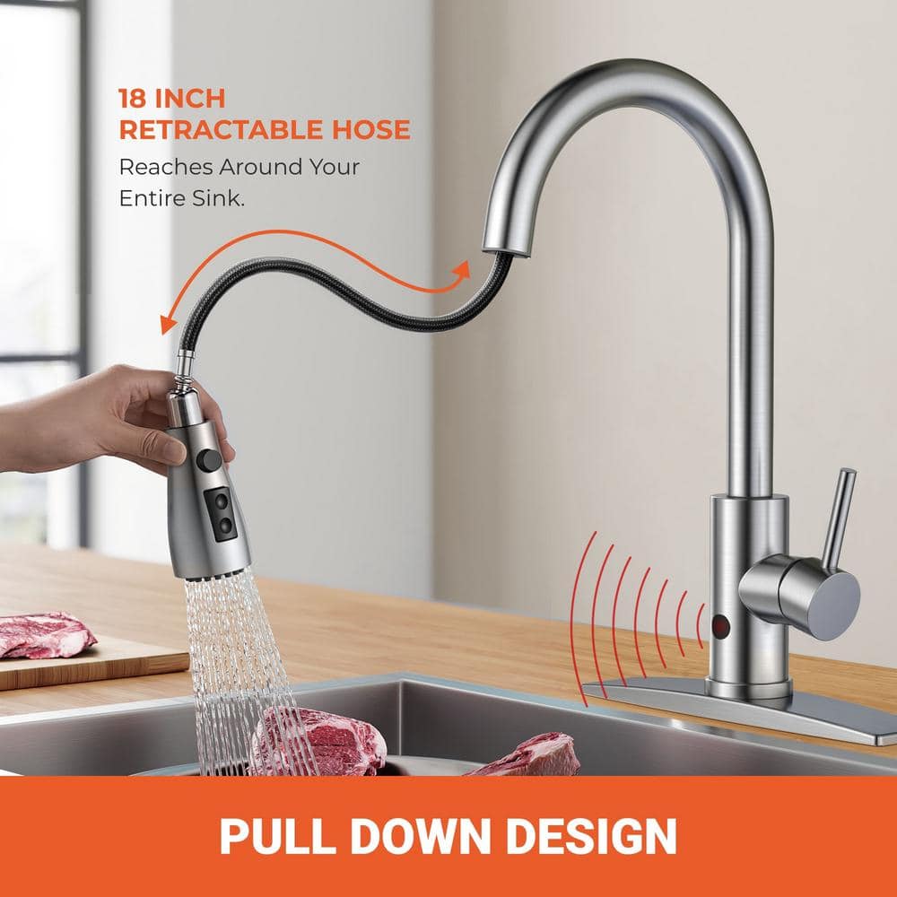 Brushed Nickel Touchless High-Arc Single Handle Kitchen Faucet