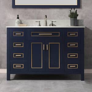 Millan 49 in.W x 22 in.D x 38 in.H Bath Vanity in Navy Blue with Engineered stone Vanity Top in White with White Sink