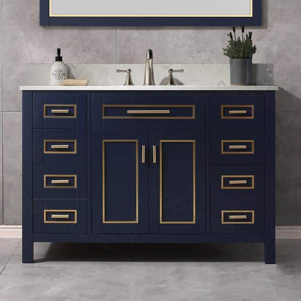 WOODBRIDGE Millan 49 in.W x 22 in.D x 38 in.H Bath Vanity in Navy Blue with Engineered stone Vanity Top in White with White Sink