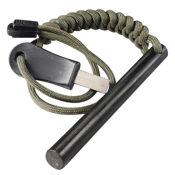 4 in. Black Ferro Rod Kit, Waterproof Survival Fire Starter with Paracord Lanyard and Multi-Edge Striker, Camping Gear