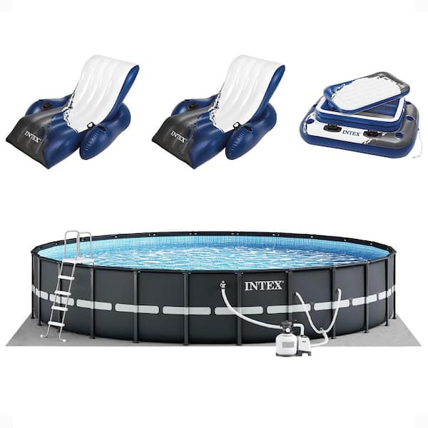 24 ft. x 52 in. Round 288 in. Ultra XTR Frame Pool, 2-Floating Loungers and Mega Chill Cooler