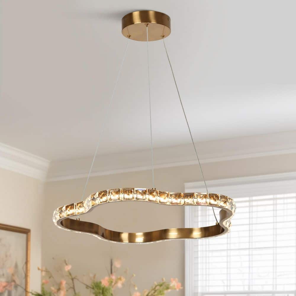 Deslumbrante Modern Crystal 1-Light Brass Circle Chandelier, 1-Tier Luxury Integrated LED Pendant Light price history on PriceWatchPro