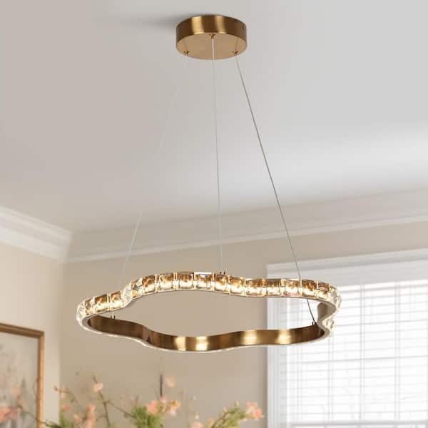 LNC Deslumbrante 1-Light Integrated LED Plating Brass Circle Chandelier with Crystals
