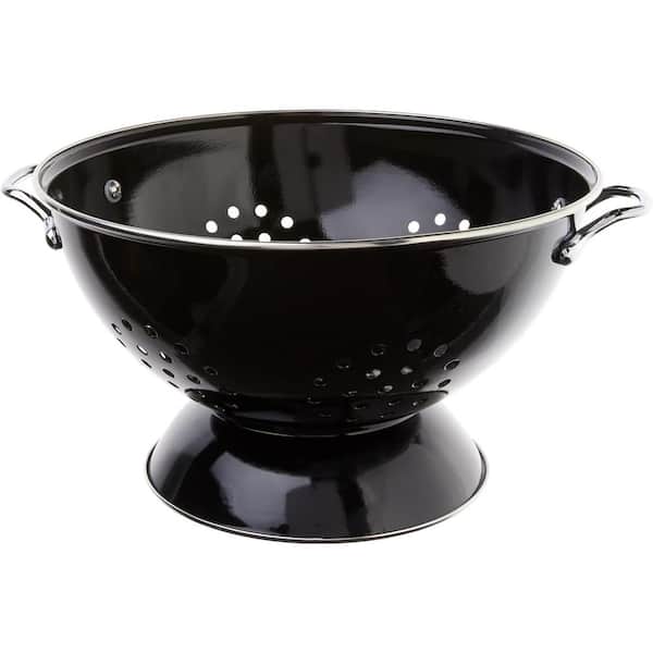 5 qt. Metal Powder Coated Enameled Will Never Flake or Discolor Colander in Black Suitable Both Hot and Cold Prep