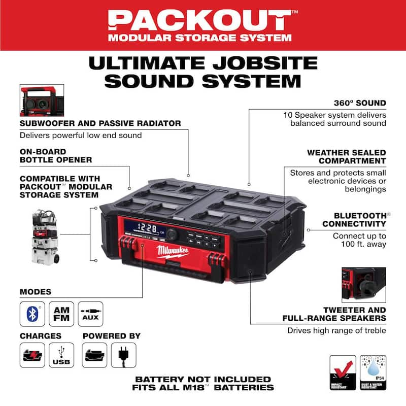 M18 Lithium-Ion Cordless PACKOUT Radio/Speaker with Built-In Charger