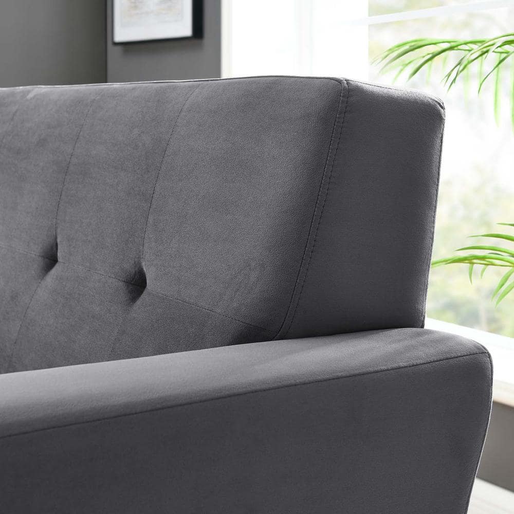 Sloane 40" Gray Velvet Tufted Accent Chair with Black Wood Legs