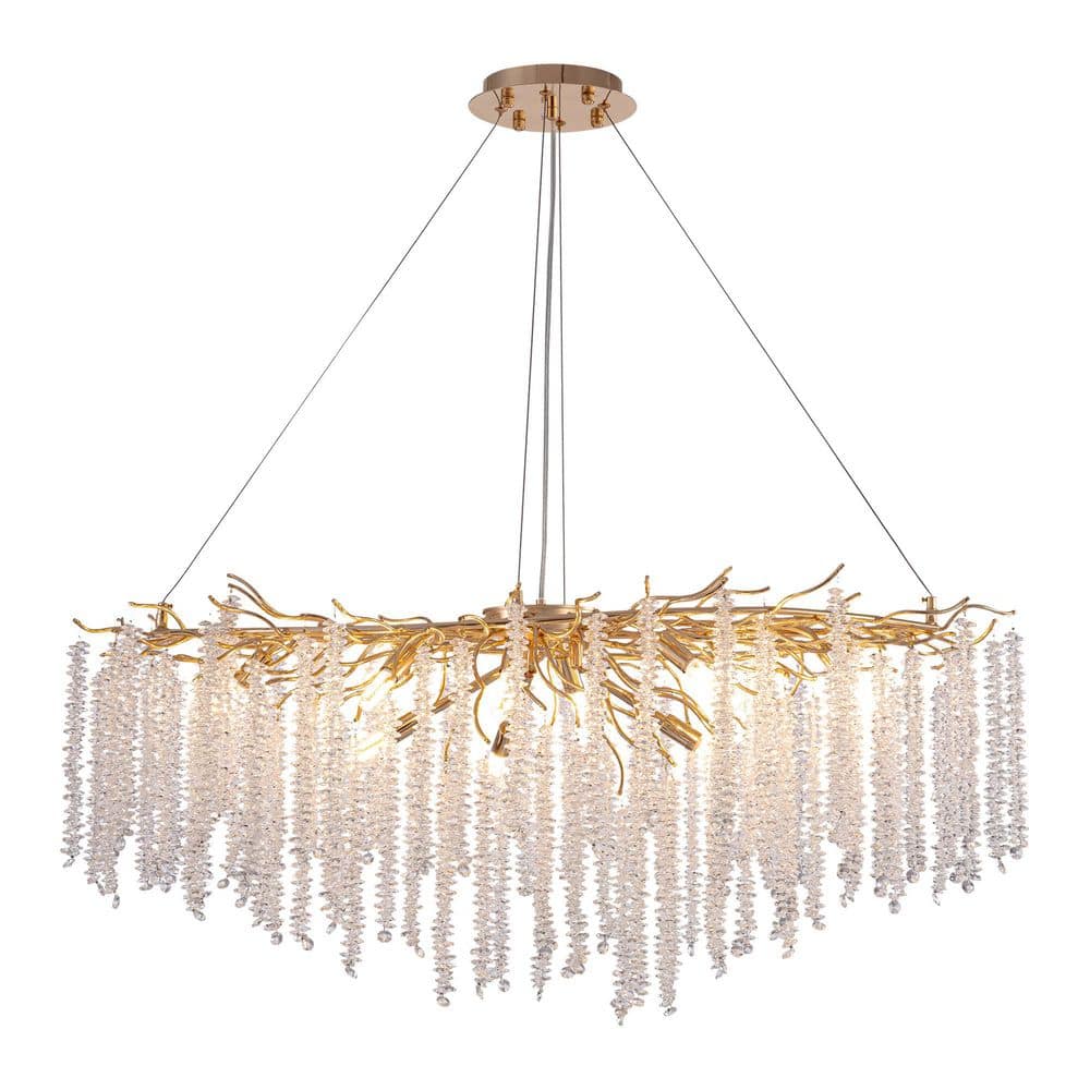 新品［starlight&Co］ SILJOY 11-Light Gold Crystal Modern Rectangular Chandelier for