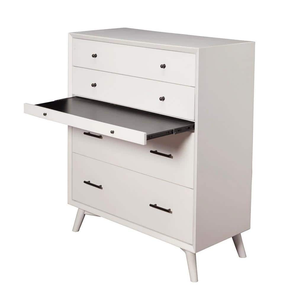 Mid-Century Modern White Mahogany 4-Drawer Chest with Workstation
