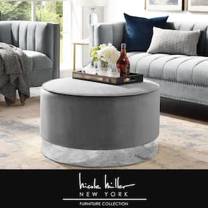 Matsuori Grey/Chrome Velvet Cocktail Ottoman with Upholstered