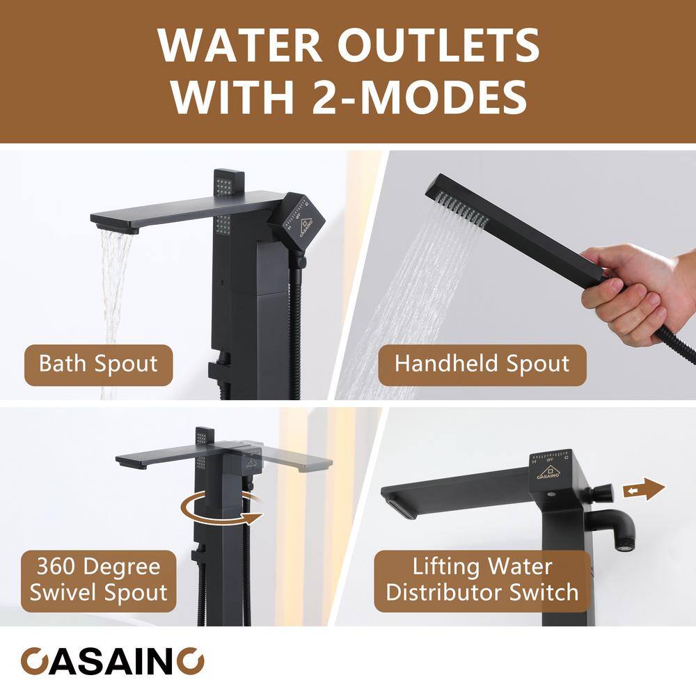 Matte Black Brass Freestanding Bathtub Faucet with Handshower
