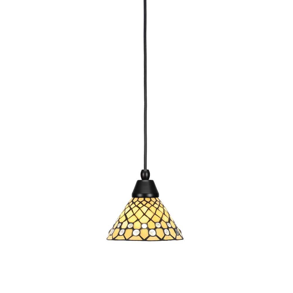 Bryson 7 in. 1-Light Matte Black Cord Pendant Light with 7 in. Starlight Ar
