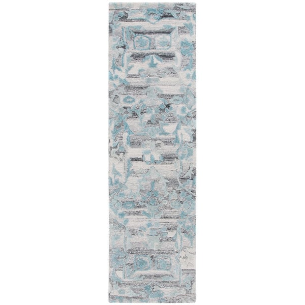 Marquee 2 ft. x 8 ft. Gray/Teal Striped High-Low Runner Rug