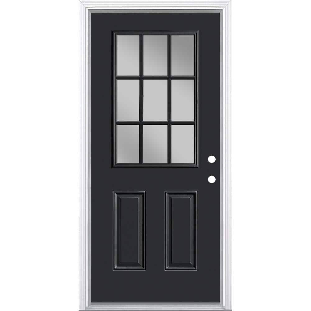 36 in. x 80 in. 9 Lite Left Hand Inswing Painted Steel Prehung Front Exterior Door with Brickmold
