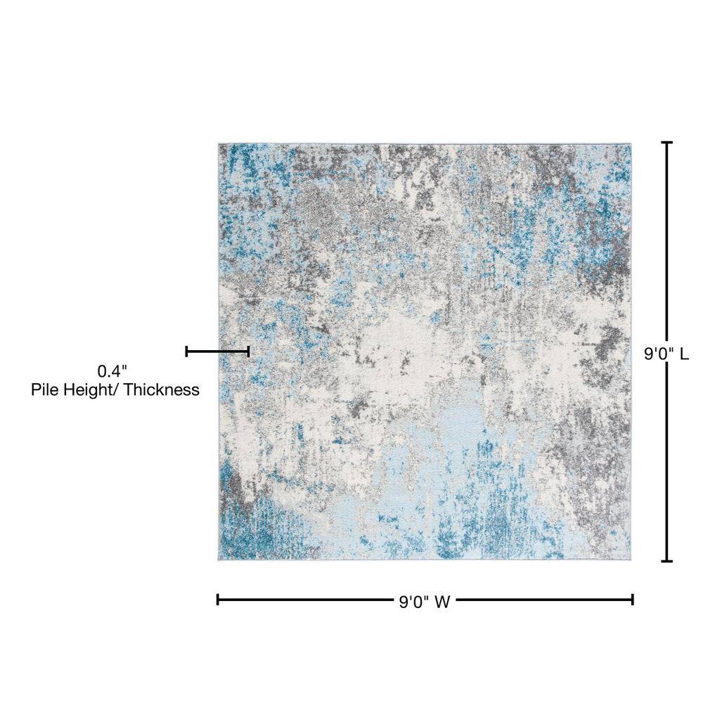 Grey and Blue Abstract Square Washable Area Rug