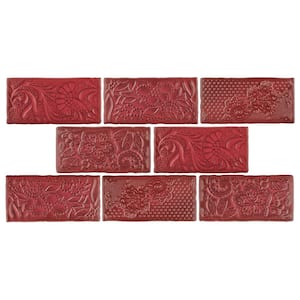 Antic Feelings Red Moon 3 in. x 6 in. Ceramic Wall Take Home Tile Sample