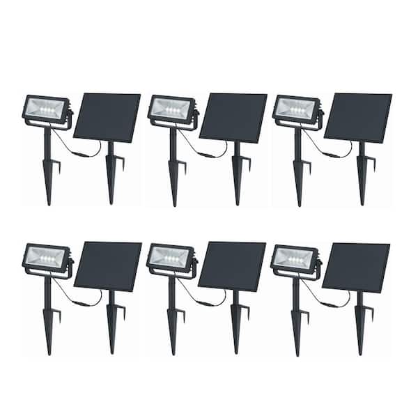 Hampton Bay 150-300 Lumens Black LED High-Low Rectangular Outdoor Solar Wall Wash Spotlight with Adjustable Lamp Head (6-Pack)