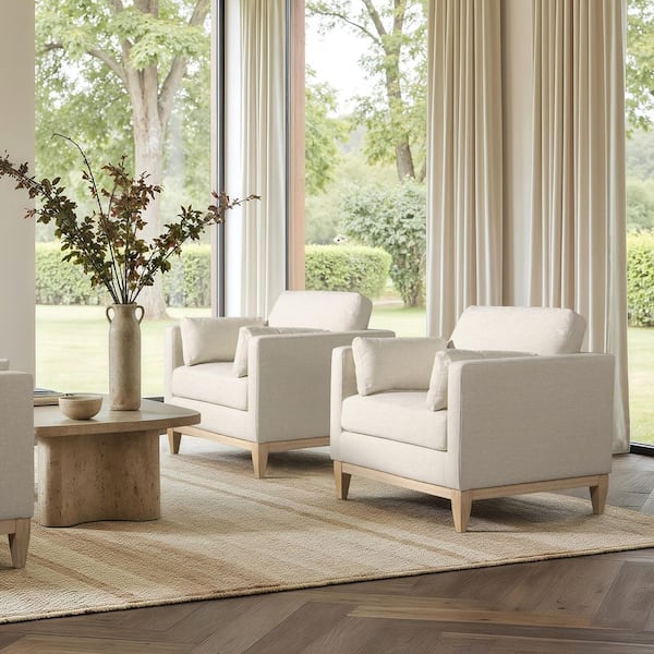 Knox 36 in. Modern Farmhouse Living Room Accent Arm Chair in Flax White